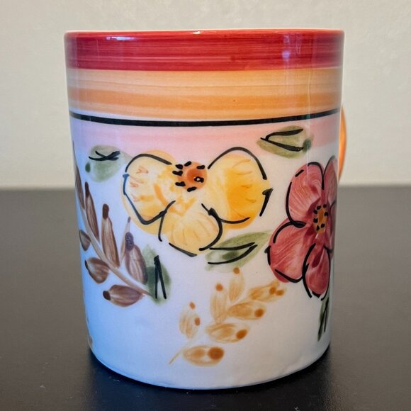 Vintage ROYAL NORFOLK Hand Painted Flowers and  Fresh Fruit Stoneware Mug - Picture 3 of 7
